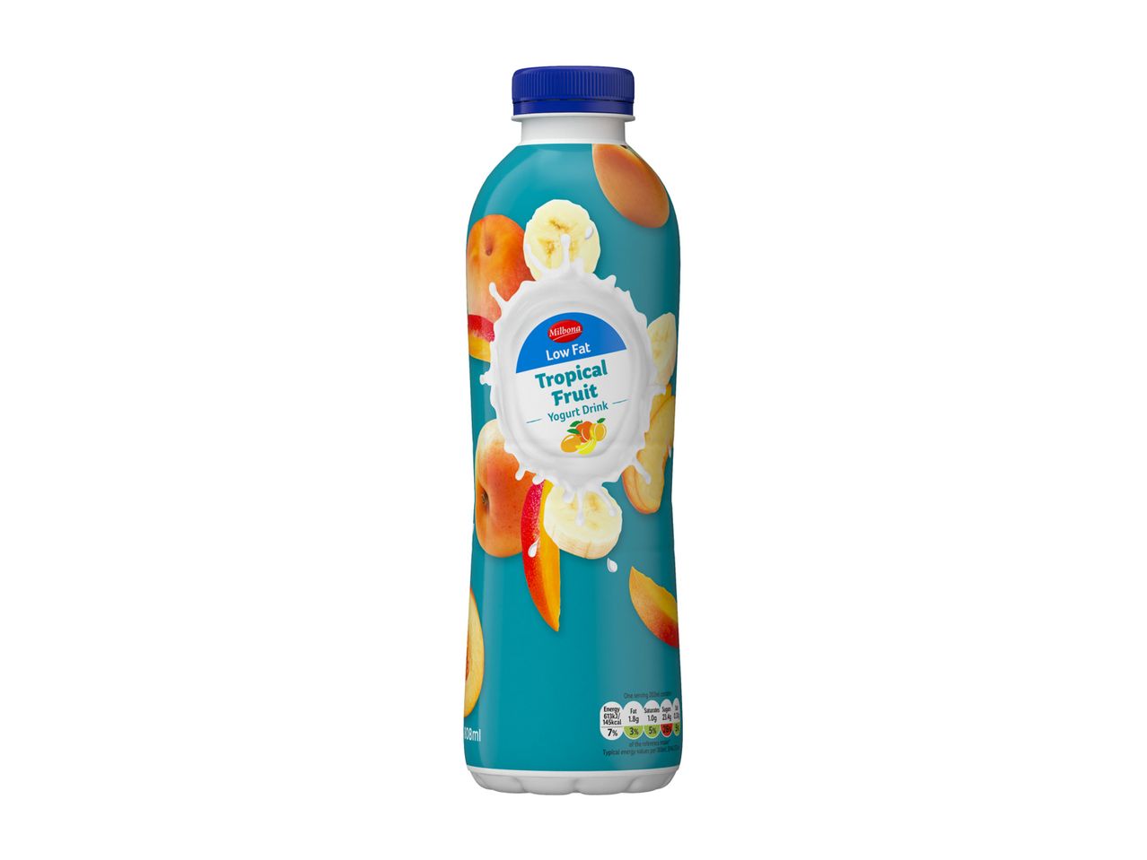 Milbona Low Fat Tropical Fruit Yogurt Drink bottle.
