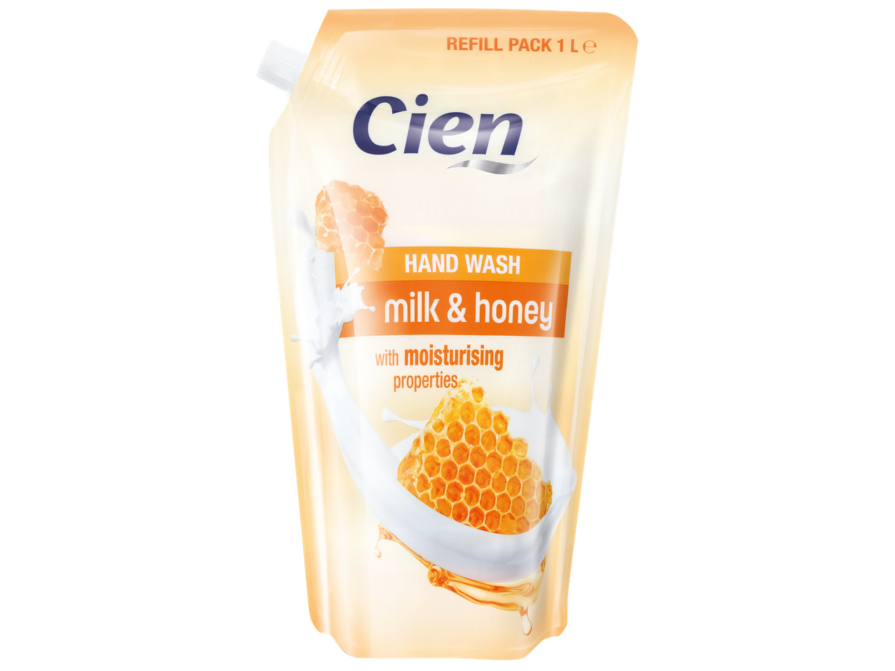 Cien течен сапун за ръце, мляко и мед, резервно пълнене, хидратиращ.