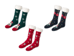 Drei Paar Weihnachtssocken mit Schneemann- und Schneeflockenmotiven