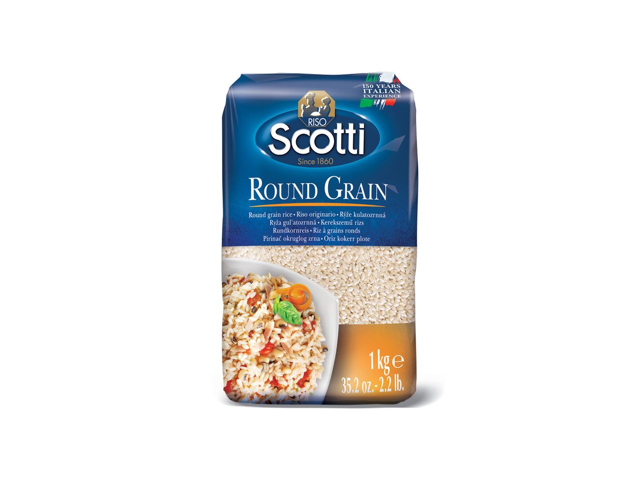 Pakovanje pirinča Scotti Round Grain od 1 kg.