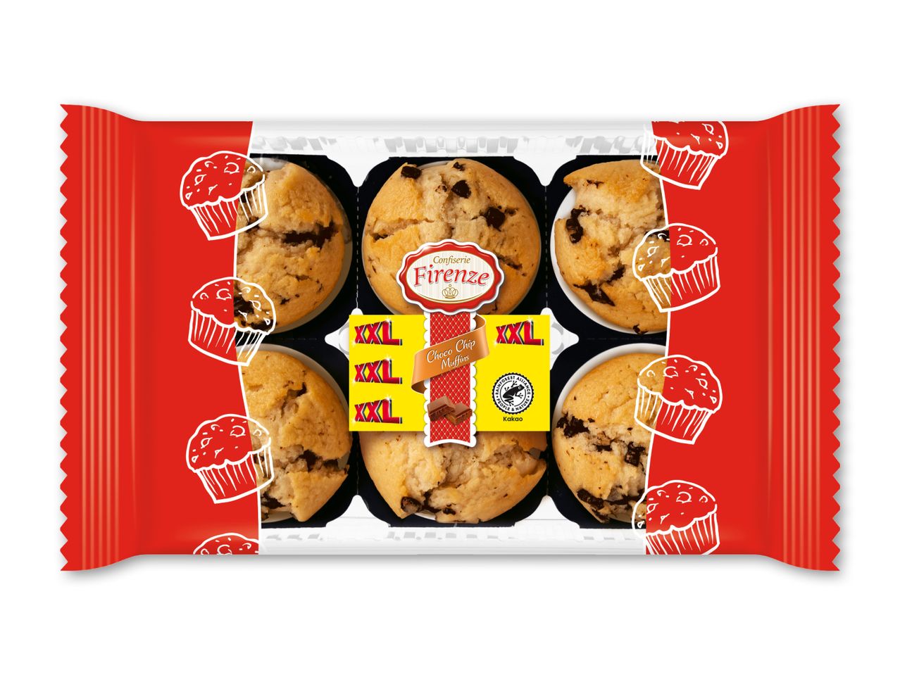Pakke med seks XXL Choco Chip Muffins fra Confiserie Firenze.