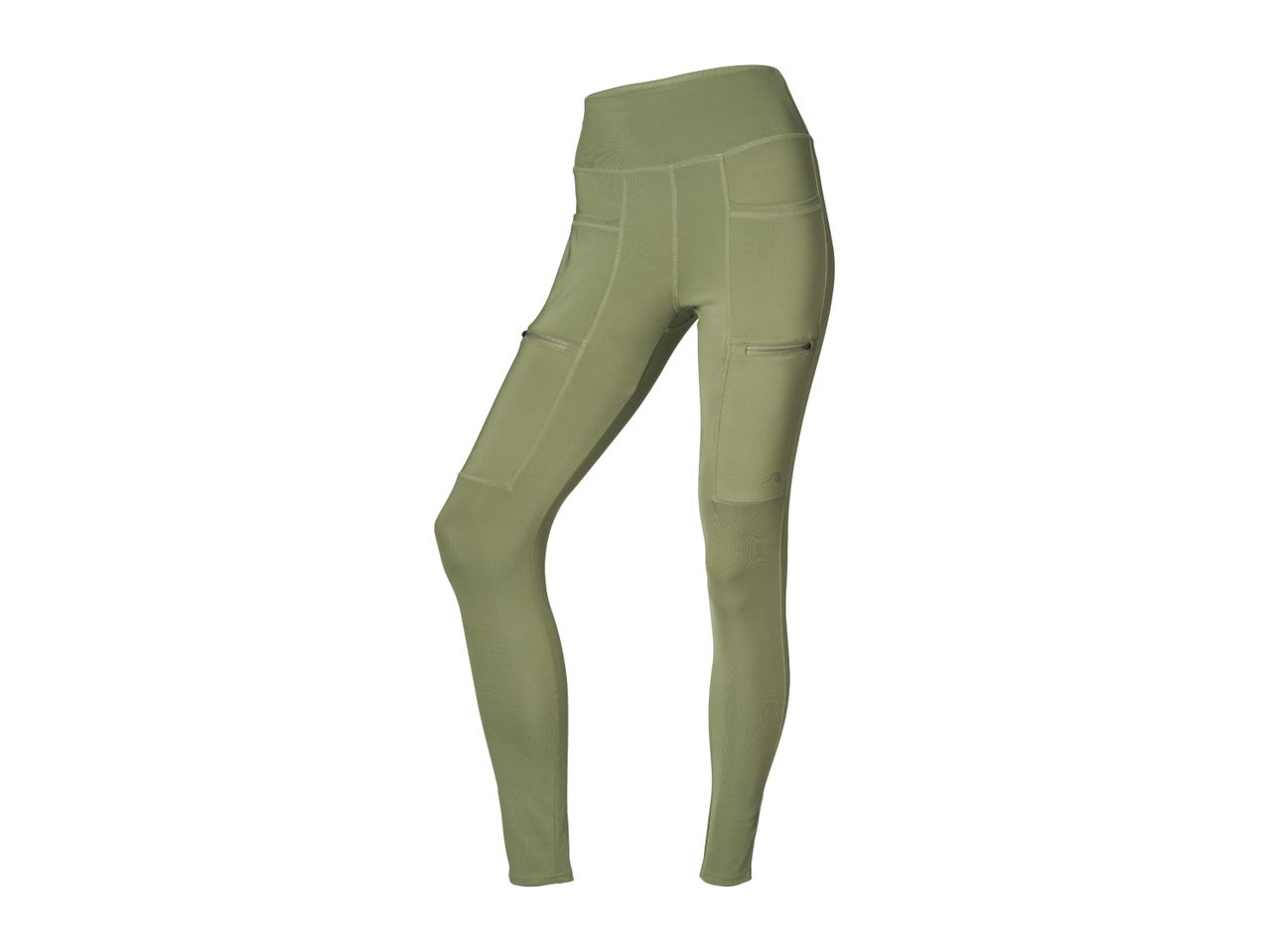 Olive green women's leggings with side pockets and a high waist.