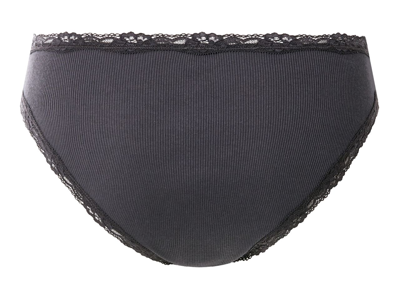 Dark grey ribbed briefs with lace trim