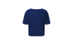 Uma camiseta azul vista por trás.