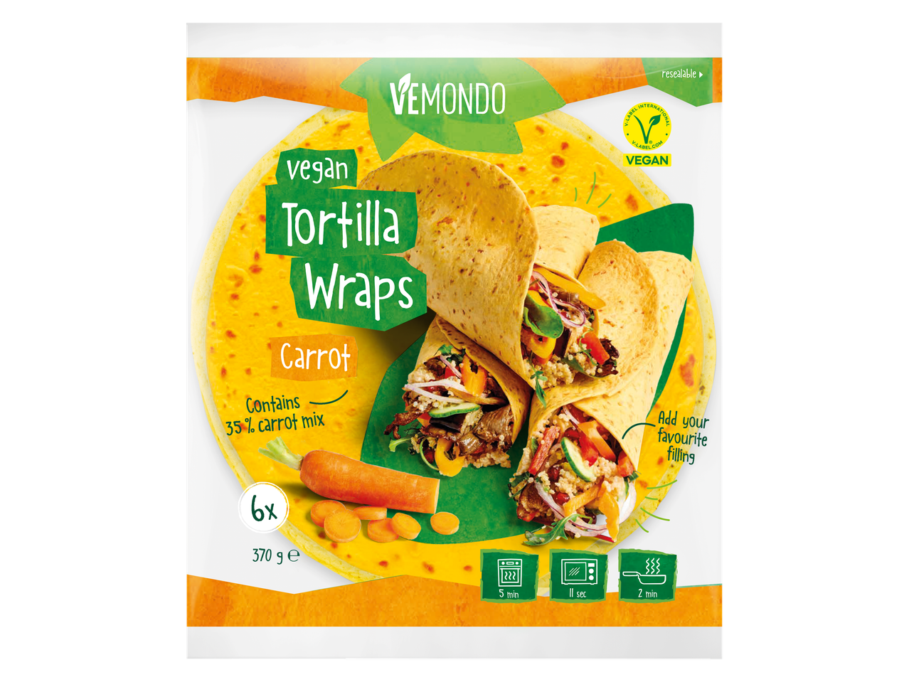 Tortille vegane VEMUNDO cu morcovi.