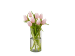 Tulipas rosas em um vaso de vidro.