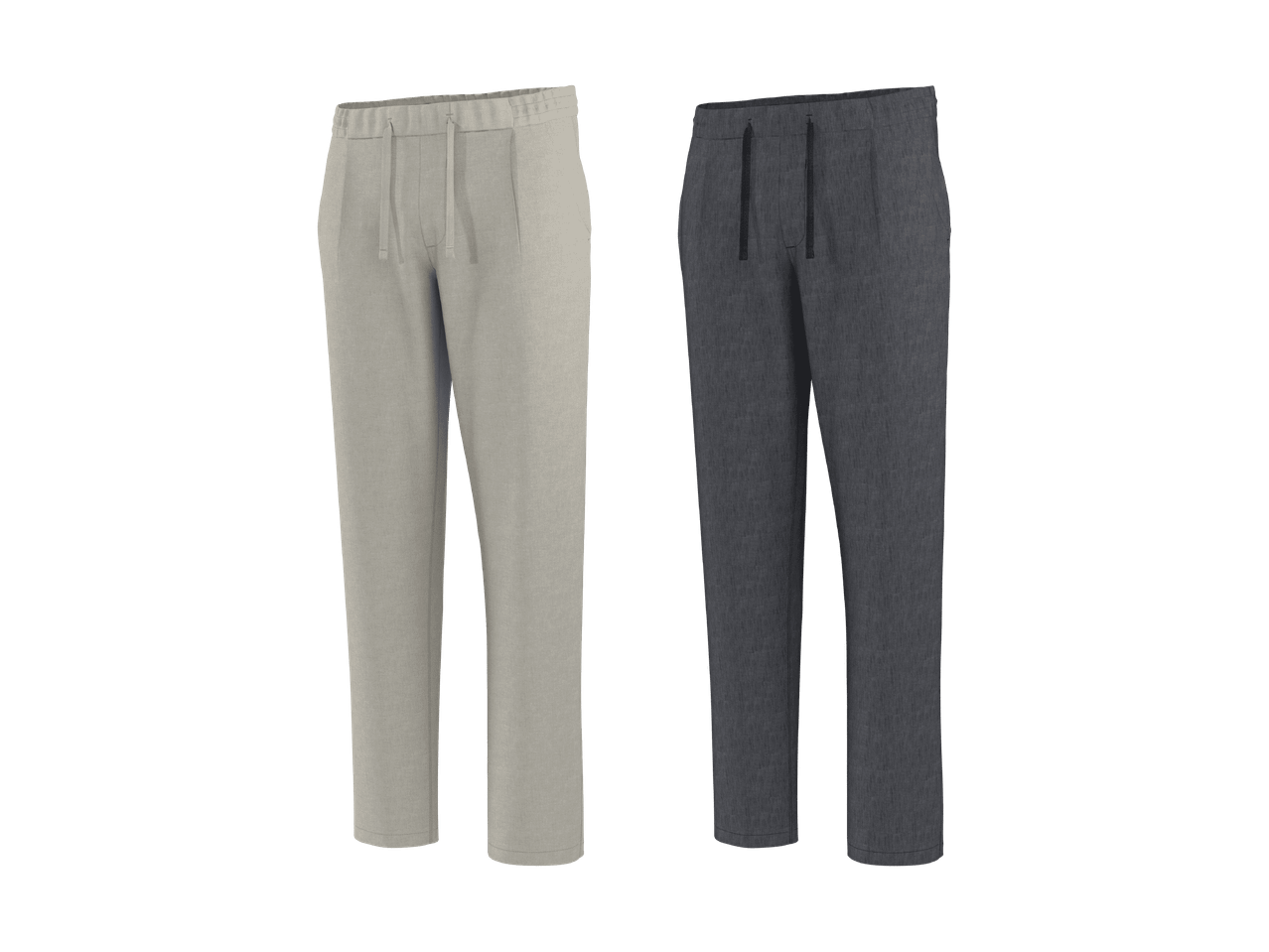 Zwei Herren-Jogginghosen, eine hellbeige und eine dunkelgraue.