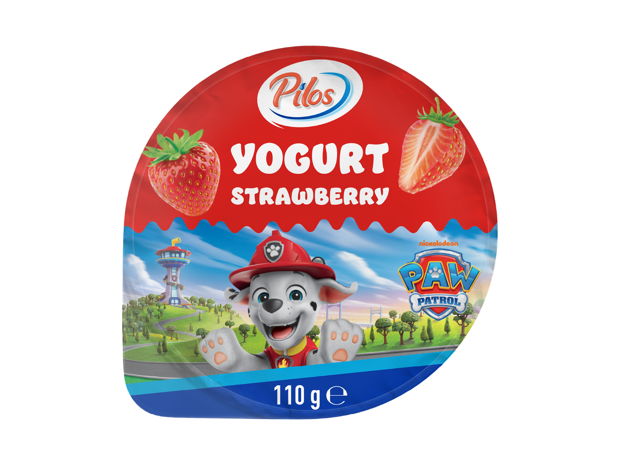 Ягодово кисело мляко с кученце от Paw Patrol и кулата на спасителния отряд.