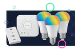 SilverCrest Smart-Glühbirnen-Set mit Fernbedienung und Zentraleinheit.