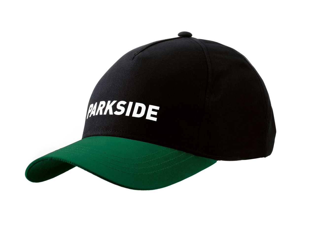 Fekete baseball sapka zöld karimával, rajta fehér „PARKSIDE” felirattal.