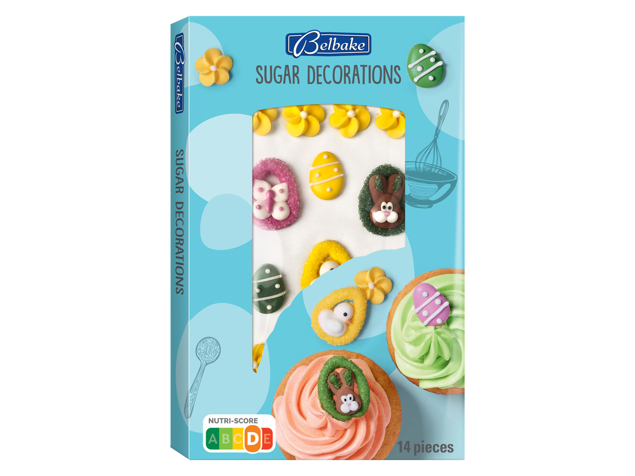 Bellbake paas-suikerdecoraties: eieren, konijnen, bloemen.