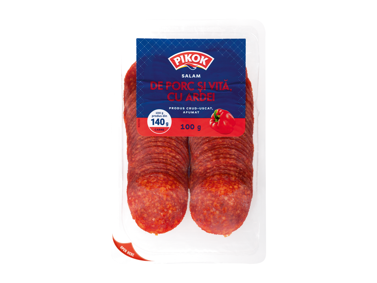Salam Pikok de porc și vită, cu ardei, feliat, 100g