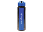 A PlayStation-branded water bottle with a blue lid and PlayStation symbols.