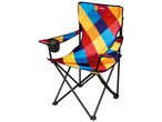 Chaise pliante colorée avec porte-gobelet.