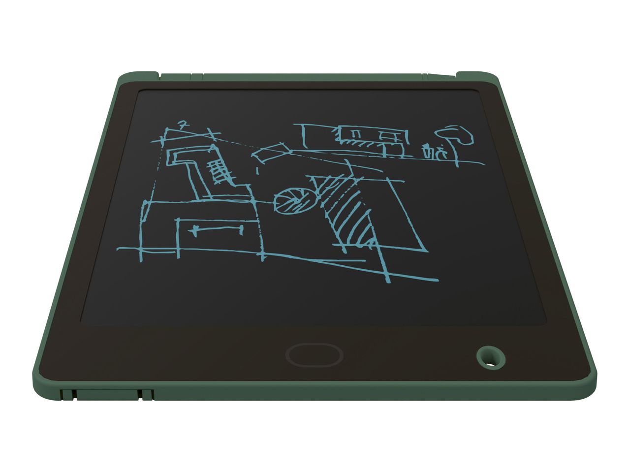 Electronic drawing tablet with a house sketch.