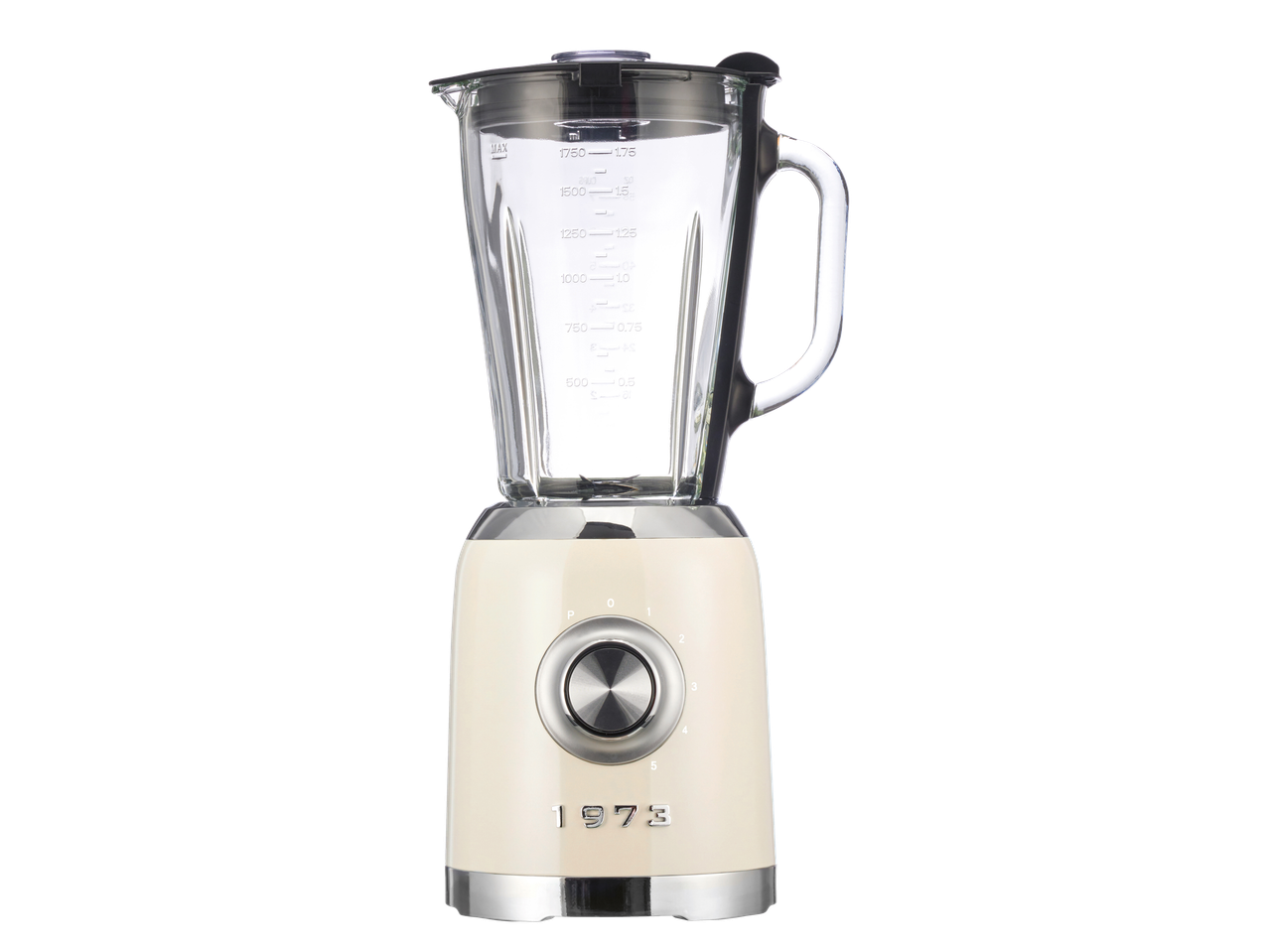 Kremasti blender od 600W sa staklenim vrčem i oznakom '1973'.