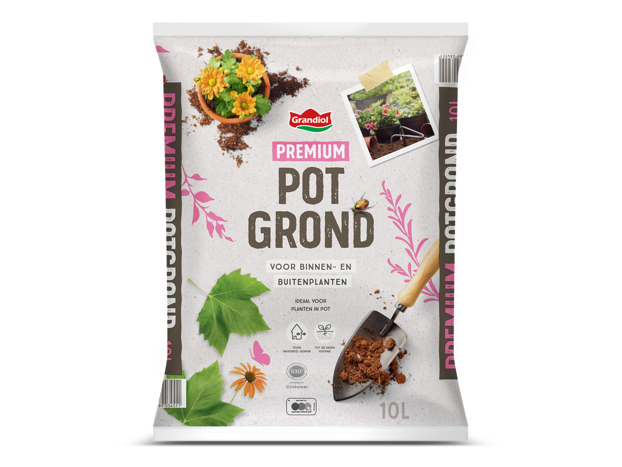 Zak premium potgrond van 10 liter voor binnen- en buitenplanten.