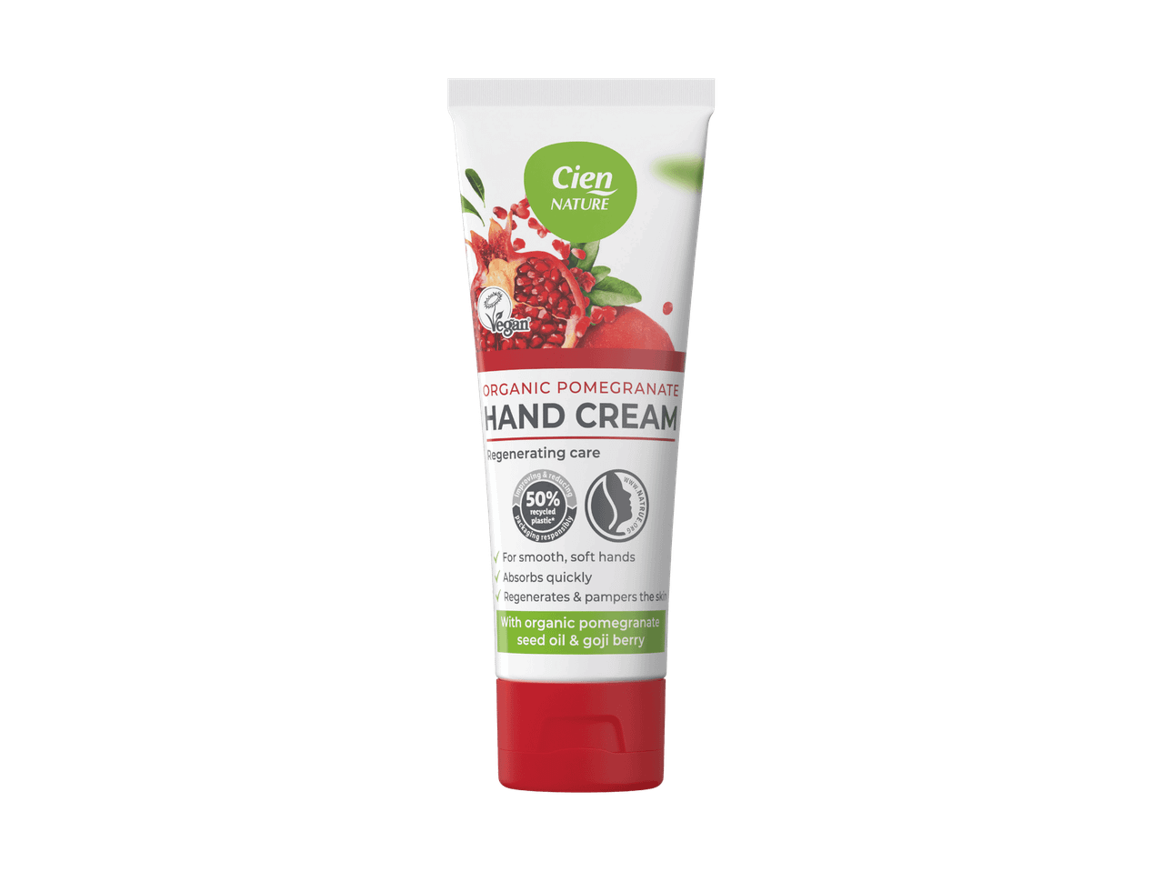 Feuchtigkeitsspendende Handcreme mit Bio-Granatapfelkernöl und Goji-Beere.