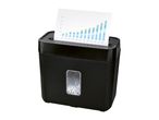 Black paper shredder with a bar chart document being shredded, showing shredded paper inside.