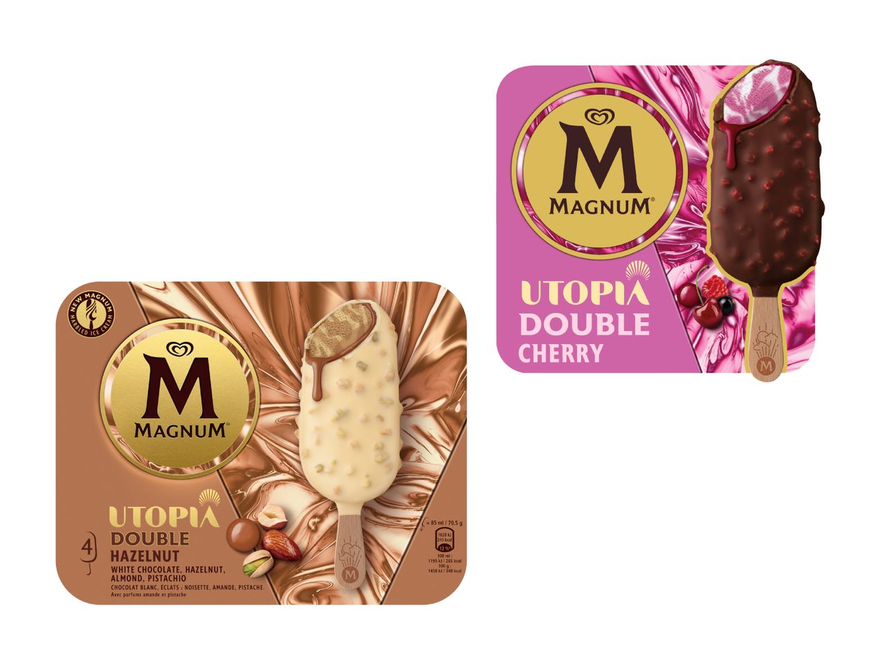 Zwei Magnum Eis am Stiel: Schokolade und Doppelte Kirsche.