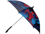 Spiderman kinderparaplu met zwart handvat en blauw, rood design.