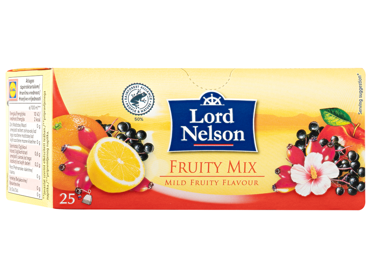 Lord Nelson Fruity Mix tea citrommal, csipkebogyóval, bodzabogyóval és hibiszkusszal.