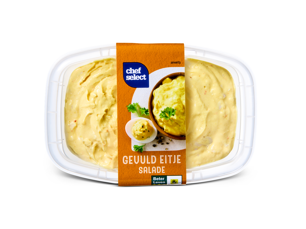 Chef Select Gevulde Eitje Salade in een plastic bakje.
