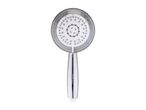 White and chrome shower head with multiple spray settings