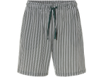 Pantaloncini corti grigi a righe verticali con laccetto verde scuro.