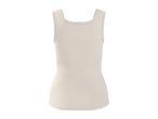 Back view of a women's ribbed tank top in a light beige color.