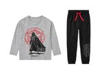 Pigiama Star Wars per bambini, con maglia grigia a maniche lunghe e pantaloni neri.