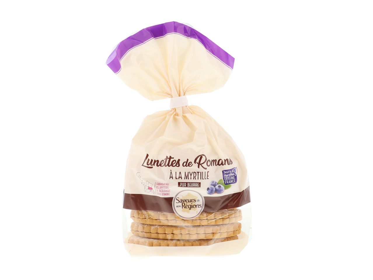 Biscuits Lunettes de Romans aux myrtilles, pur beurre, myrtilles de France.