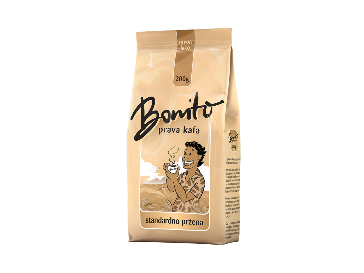 Bonito prava kafa, standardno pržena, 200g pakovanje sa ilustracijom.