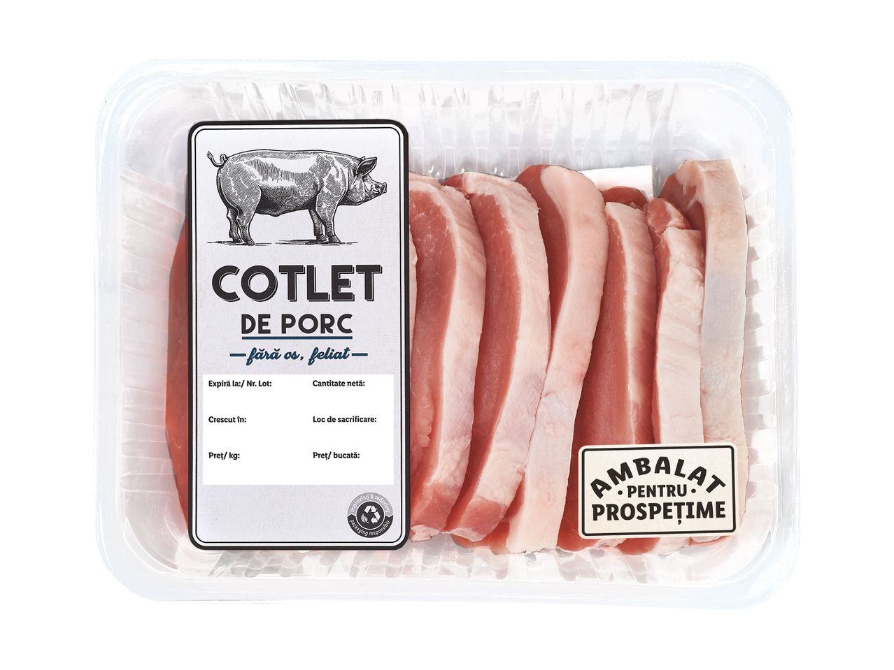 Pachet de cotlet de porc fără os.