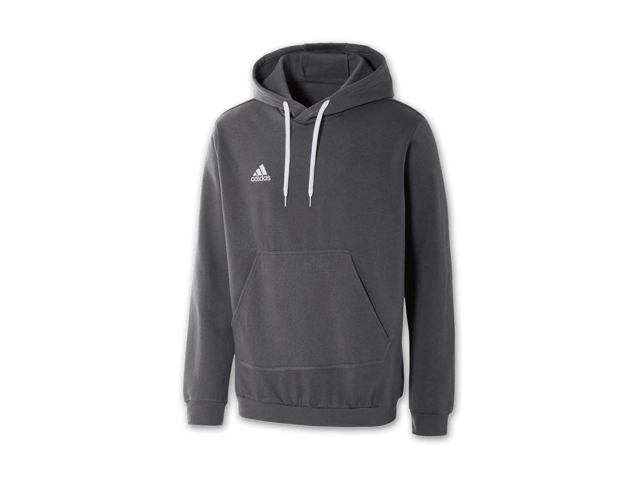 Grauer Kapuzenpullover mit weißer Kordel und Kängurutasche