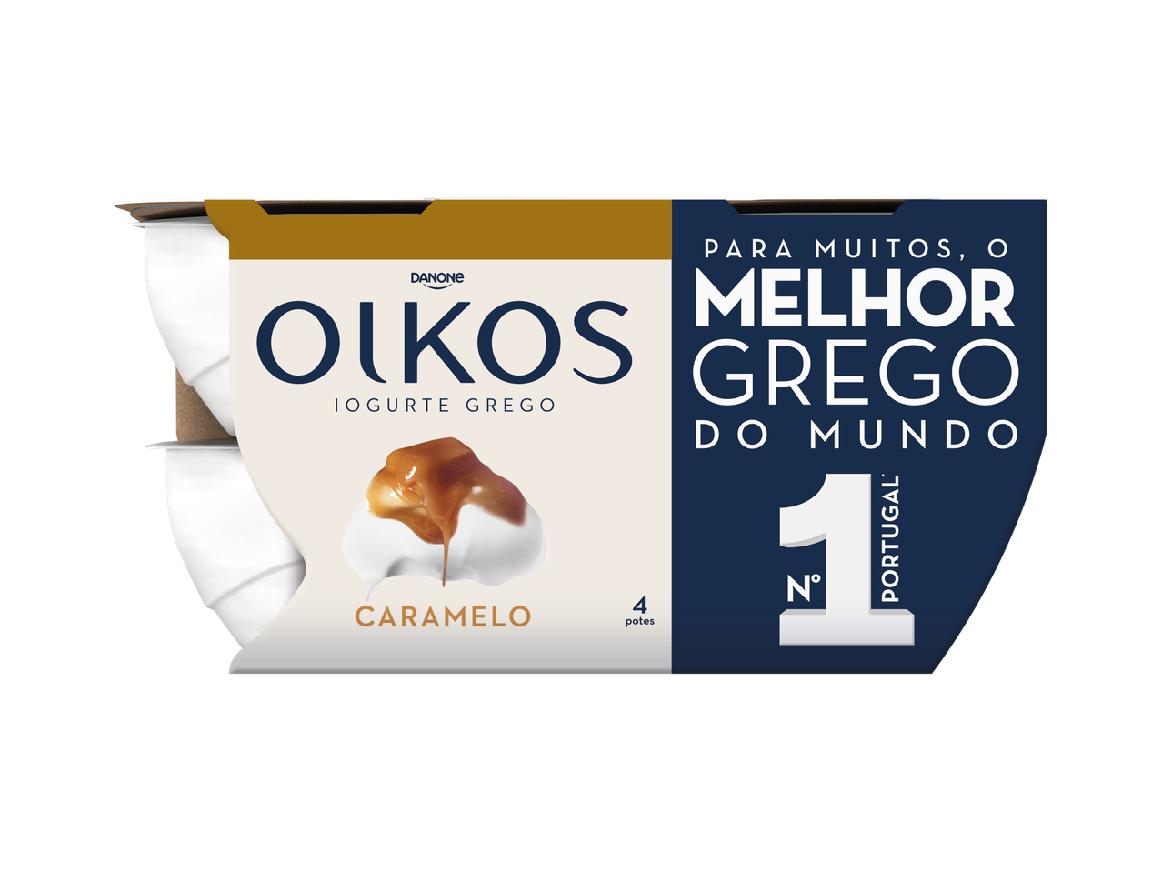 Embalagem de iogurte grego de caramelo, 4 unidades, o melhor em Portugal.