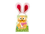 Easter bunny ears headband on a gift bag with a cartoon bunny and 'Happy Easter' text.
