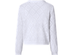 Camisola branca de manga comprida para mulher com padrão de losangos vazados.