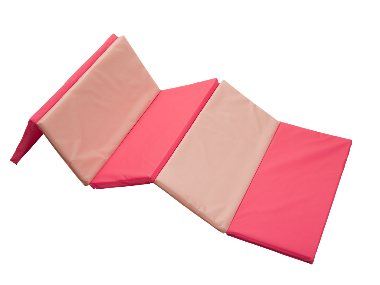 Сгъваем гимнастически мат в розово и бежово.