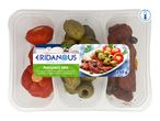Eridanous Antipasti Mix with marinated olives, dried tomatoes, and cheese-filled cherry peppers.