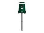Green ultrasonic animal repeller with a ground stake and solar panel