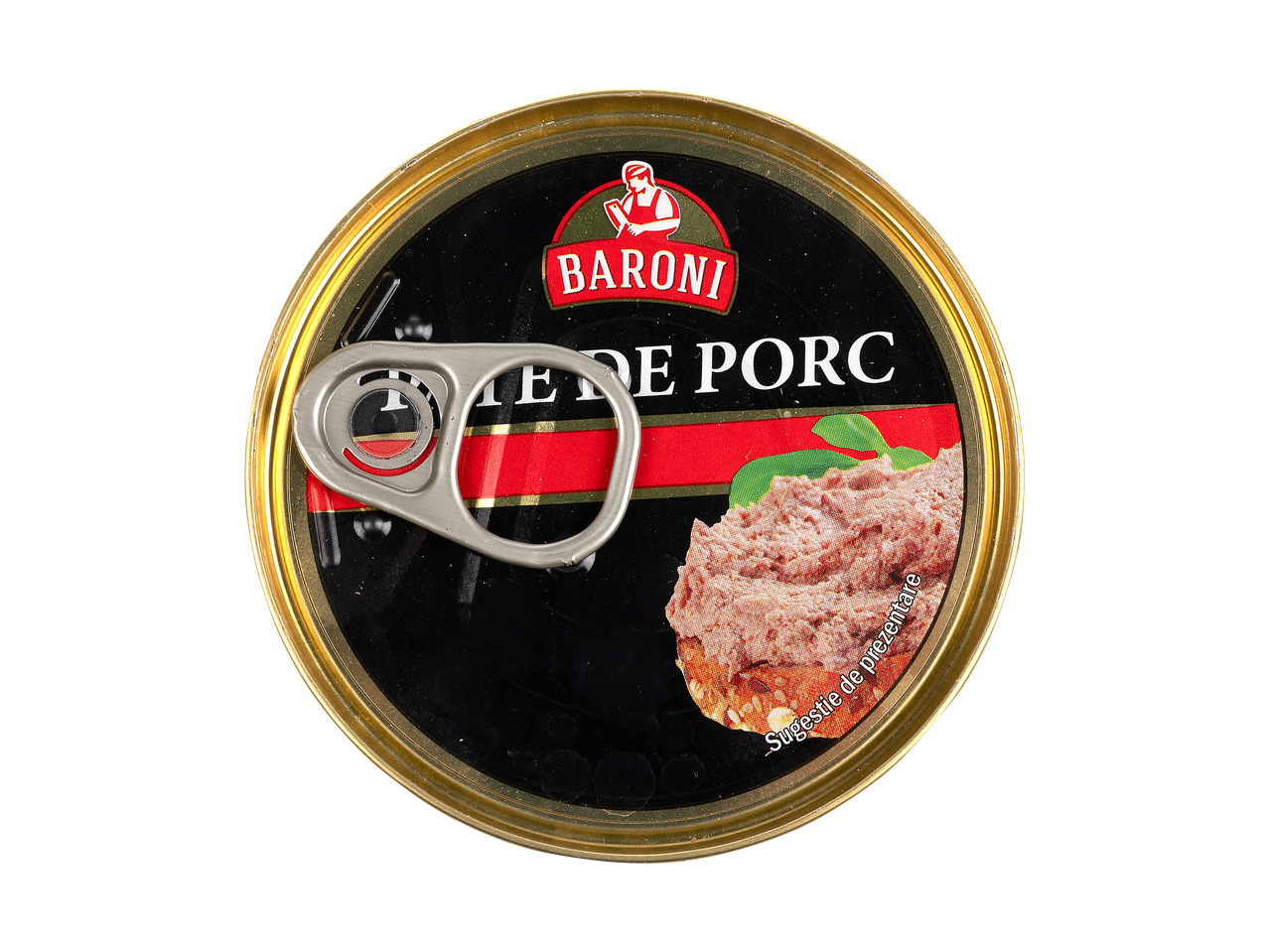 Pastă de porc Baroni în conservă.