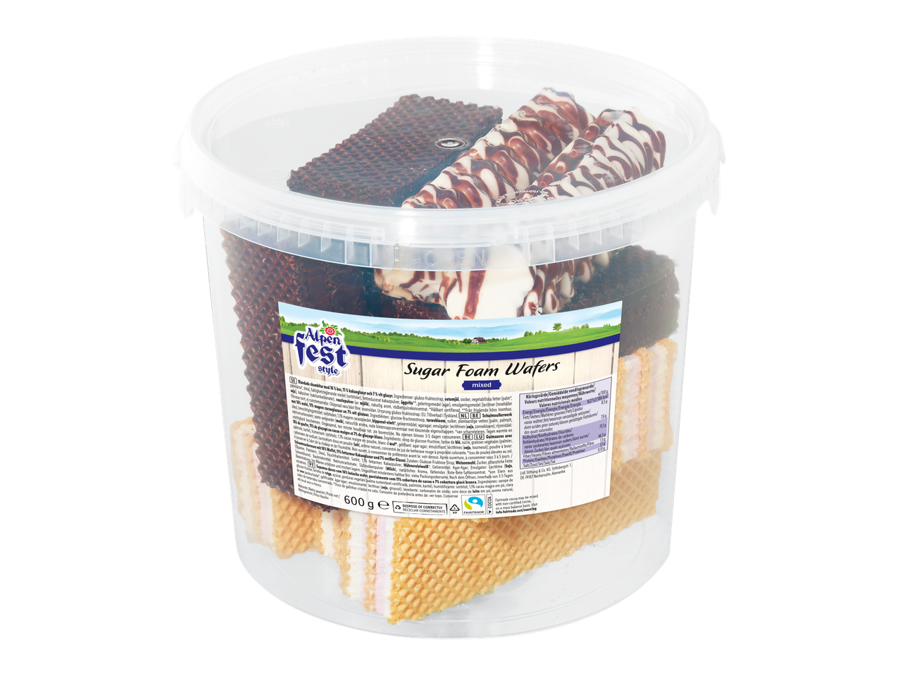Alpen Fest style suiker schuimwafels, gemengde smaken.