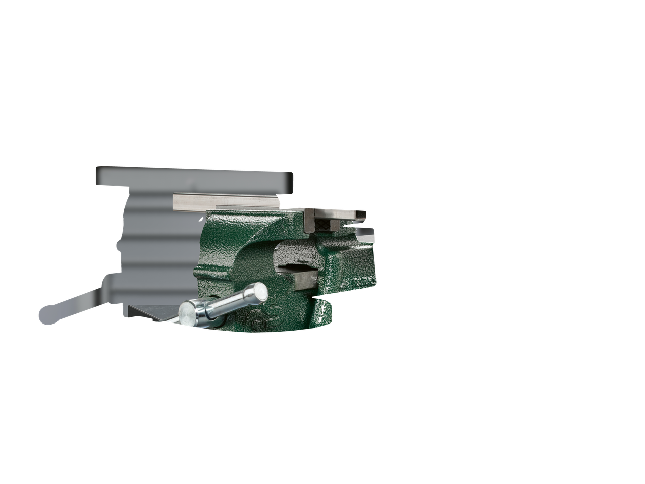 Torno de bancada Parkside verde com cabo e mordentes de metal.