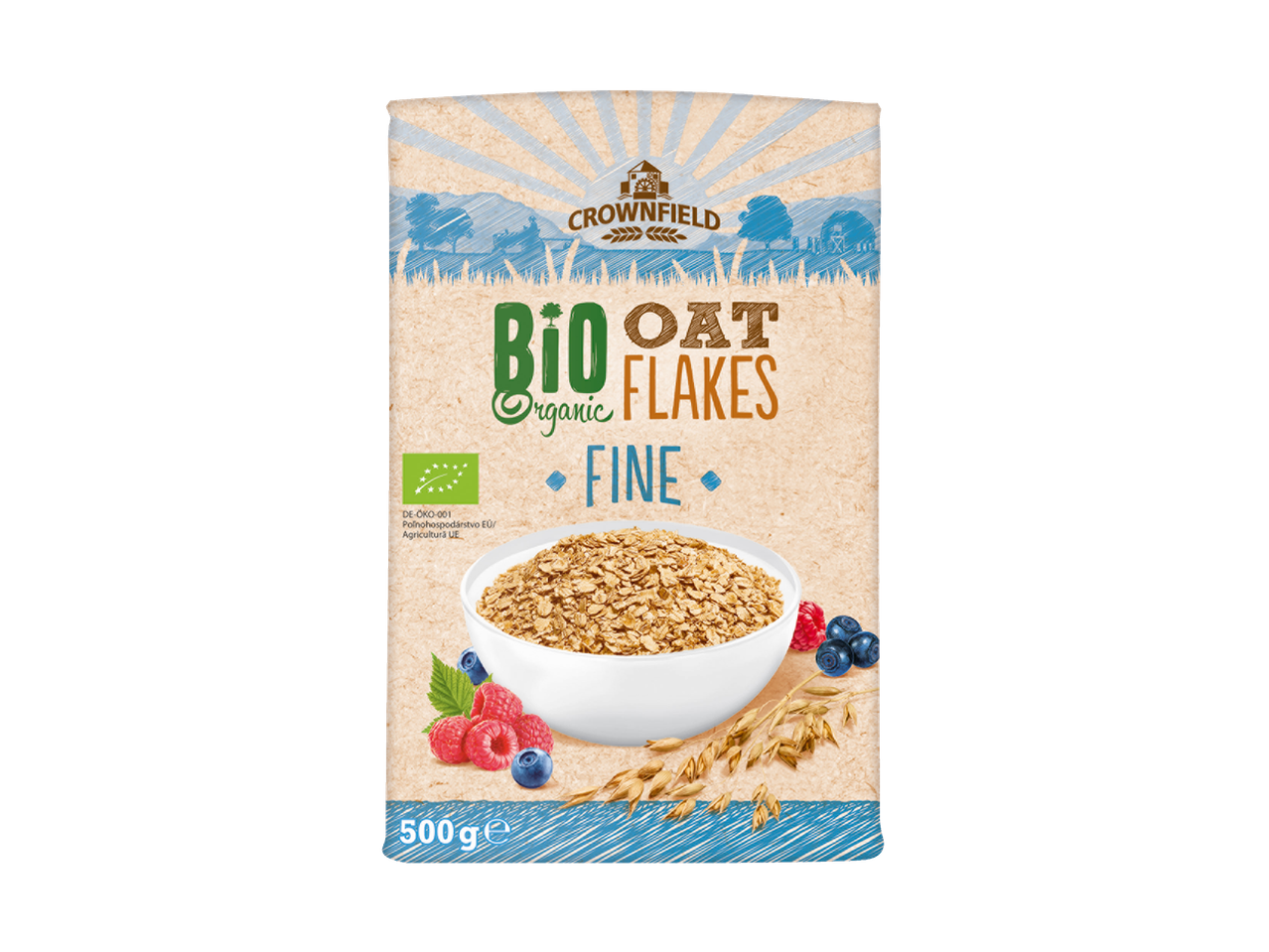 Fulgi de ovăz fini Bio Oat Organic de la Crownfield.