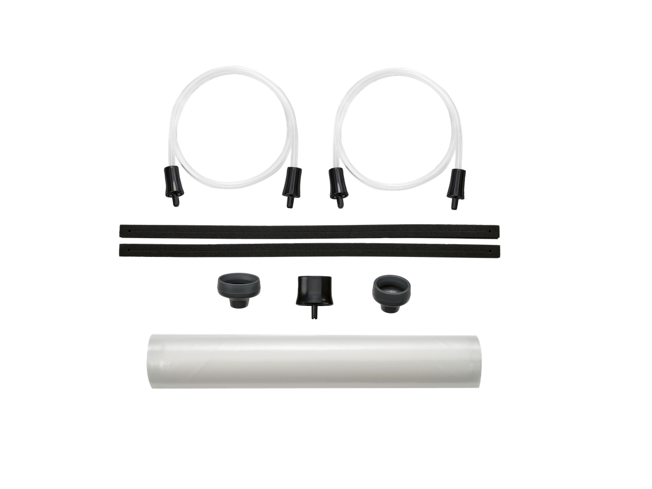 Dodaci za Silvercrest vakuum mašinu: dve vakuumske cevi, zaptivne trake, ventili i rolna folije.