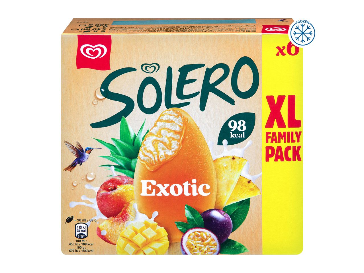 Exotic fruit ice cream bars with 98 kcal per serving, in an XL family pack of 6.