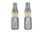 Two silver screwdriver bits, one T20 and one T25, with yellow bands.
