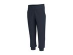 Dark blue sweatpants with a drawstring waist and ribbed cuffs.