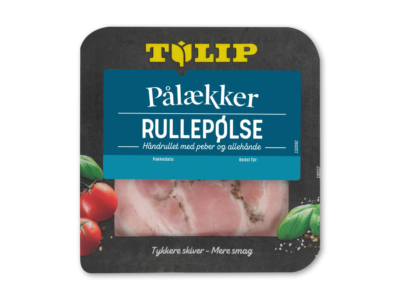 Pålækker rullepølse med peber og allehånde, pakket og klar til servering.